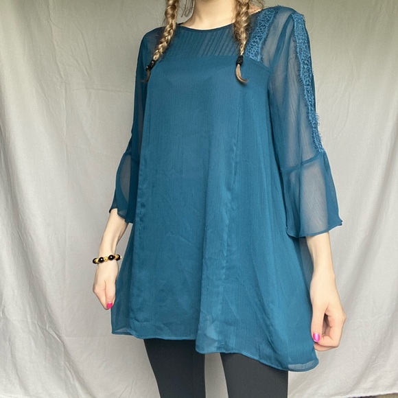 Jessica Simpson Maternity Medium Blue Lace Blouse Shirt - Picture 3 of 9